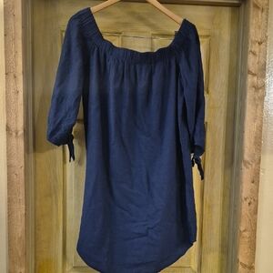 Old Navy Navy Blue Off Shoulder 3/4 Sleeve Key Hole Tie Midi Dress Lined Large
